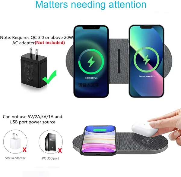 2 In 1 Dual Wireless Charger 40W For iPhone 15 14 13 12 11 XS XR X 8 Airpods 3 Pro Samsung S23 S22 S21 Double Fast Charging Pad - Image 6