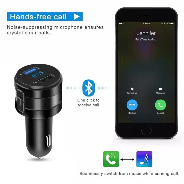 Car Bluetooth 5.0 FM Transmitter Fast Charger Wireless Handsfree Audio Receiver Auto MP3 Player 3.1A Dual USB Car Accessories - Image 4