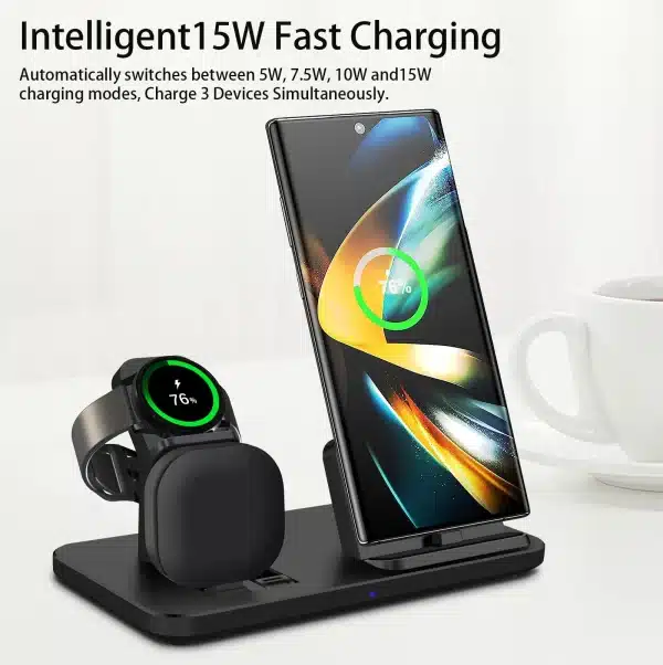 3 In 1 15W Fast Wireless Charger Stand For Samsung S24 S23 S22 S21 Samsung Galaxy watch 7 6 5 4 Buds 2/Pro Charging Station - Image 5