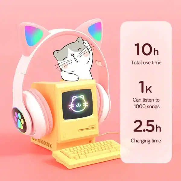 New JST-28 Wireless Headphones Cat Ears Bluetooth Earphones Stereo Music Earbuds Bluetooth 5.0 Sports Gaming Headset with Mic - Image 2