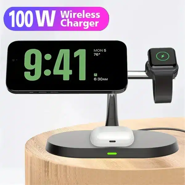 100W 3 In 1 Magnetic Wireless Charger Stand for Macsafe iPhone 15 14 13 12 Pro Max Apple Watch 1-9 AirPods Fast Charging Station - Image 3