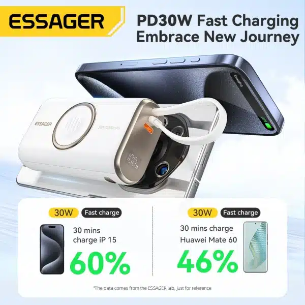 Essager Portable Power Bank 30W 10000mAh With Cable for iPhone 16 15 Xiaomi Wireless Magnetic Charger for Apple Watch Series 9 8 - Image 3