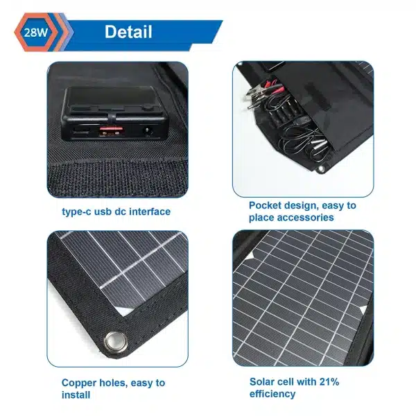 Upgraded 28W 21W 14W Portable Solar Panel Charger Double USB 5V 18V DC Camping Foldable Solar Panel For Phone Charge Power Bank - Image 2