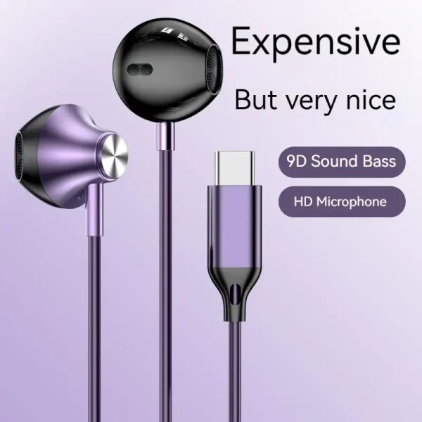 #9D Stereo Type C&3.5mm Gamers Headsets Wired Earphones In-ear Headphone HiFi Bass Earphones for Samsung Earbud In Mic Handsfree - Image 2