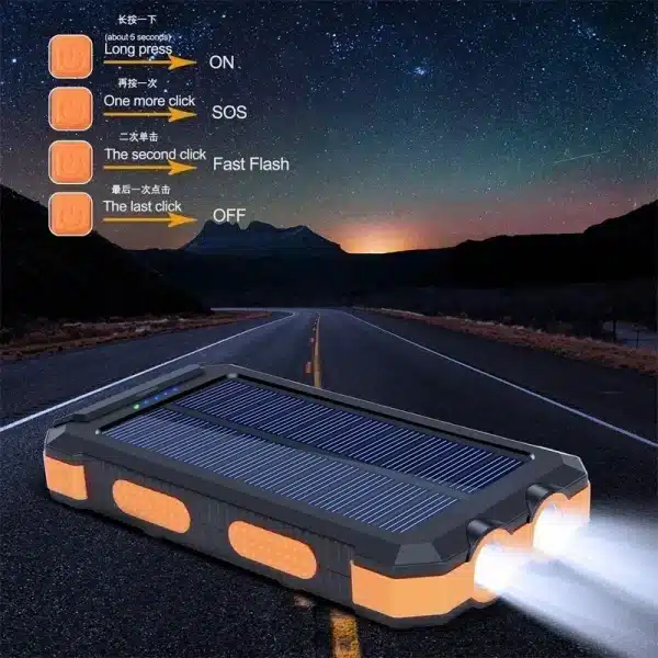 Solar Power Bank Super Large Capacity 200000mah Portable Waterproof Fast Charging External Battery Power Super Bright Flashlight - Image 3