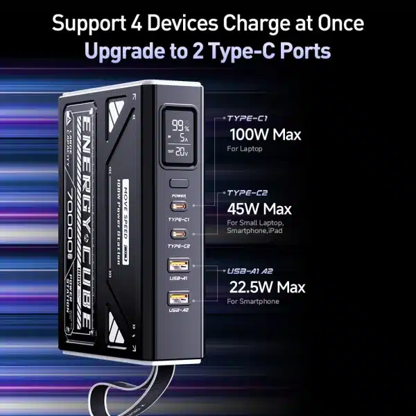 MOVESPEED Z70Pro Large Capacity Power Bank 100W Fast Charge External Battery w/ Flashlight Powerbank for Laptop Outdoor Camping - Image 4