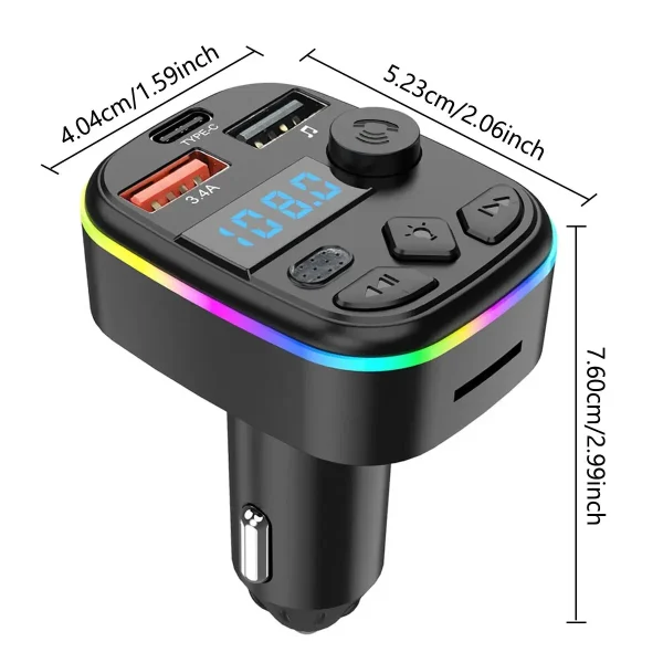 FM Transmitter Support TF Card U Disk Car MP3 Player Dual USB Type C Car Charger Cell Phone Charging Hands Free Wireless Car Kit - Image 2