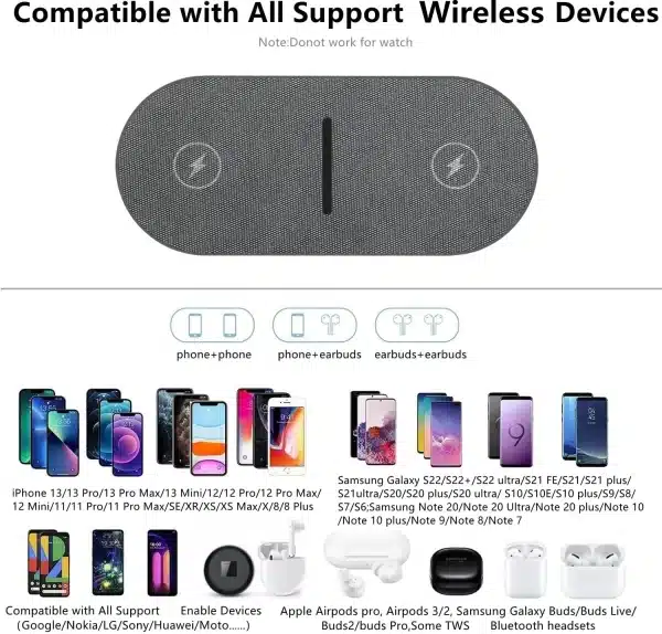 2 In 1 Dual Wireless Charger 40W For iPhone 15 14 13 12 11 XS XR X 8 Airpods 3 Pro Samsung S23 S22 S21 Double Fast Charging Pad - Image 2