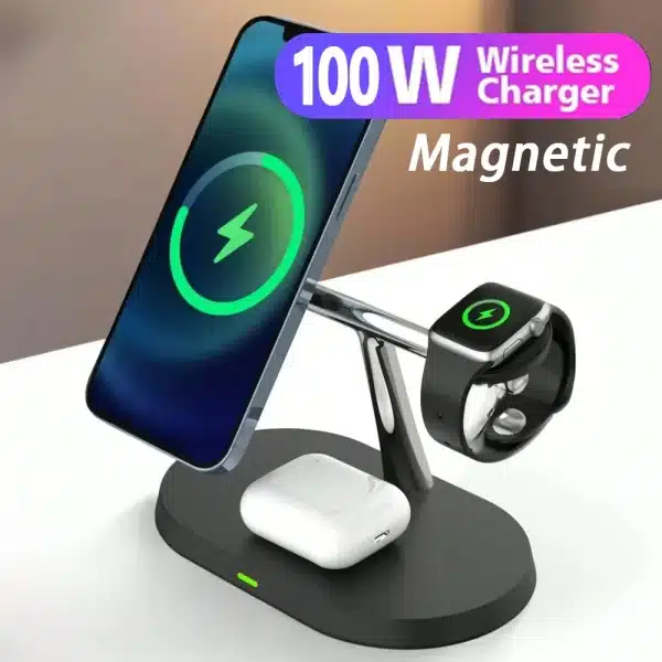 100W 3 In 1 Magnetic Wireless Charger Stand for Macsafe iPhone 15 14 13 12 Pro Max Apple Watch 1-9 AirPods Fast Charging Station - Image 2