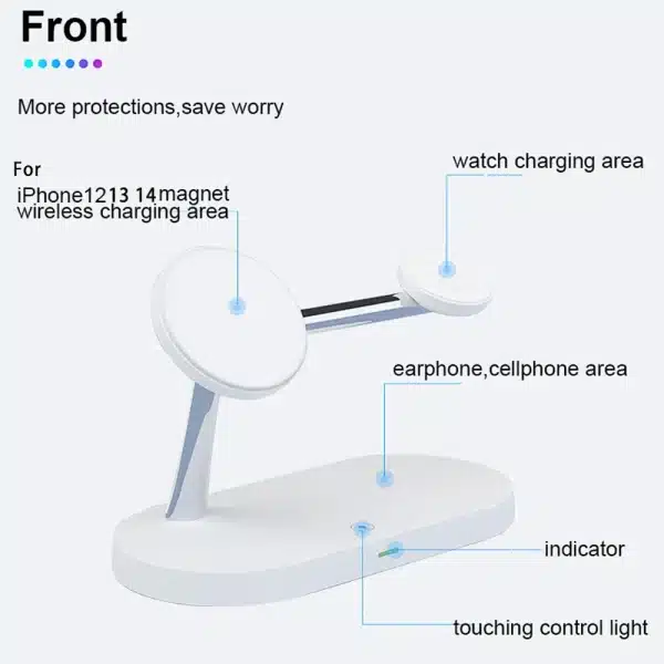 3 in 1 Wireless Charger Stand Magnetic For iPhone 12 13 14 15 Fast Charging Station for Apple Watch 9 8 7 6 5 Airpods 2 3 Pro - Image 3