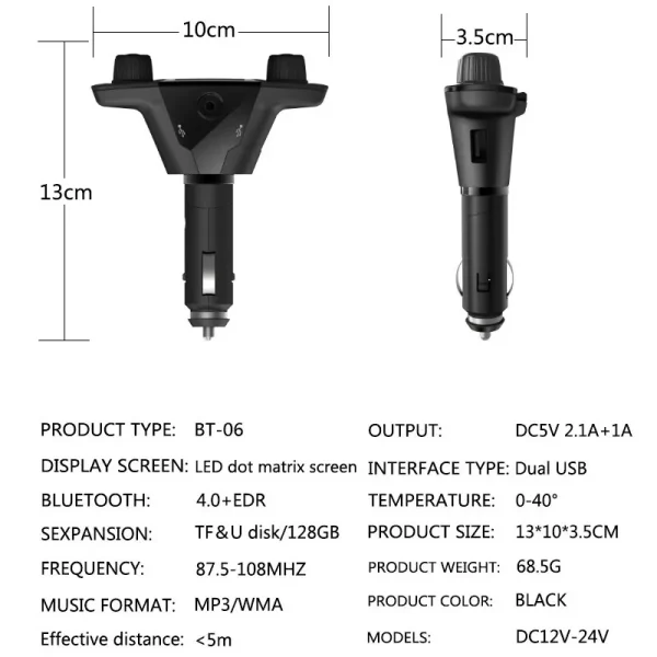 Bluetooth 5.0 Car Adapter FM/AUX Transmitter Kit MP3 Player Auto Wireless Handsfree Dual USB Charger LED Screen - Image 3