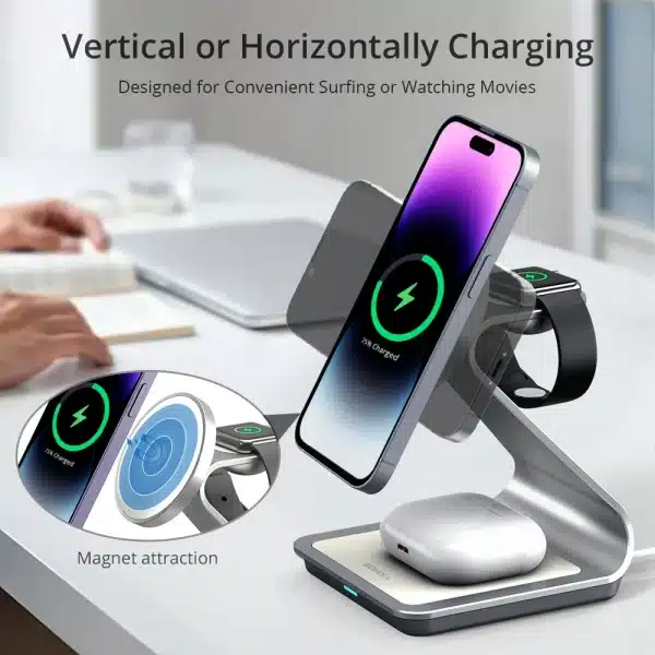 Bonola Magnetic 3 in 1 Wireless Charger for iPhone 15/13/14 Pro Max/12 30W Wireless Charging Station for Apple Watch/AirPods Pro - Image 2