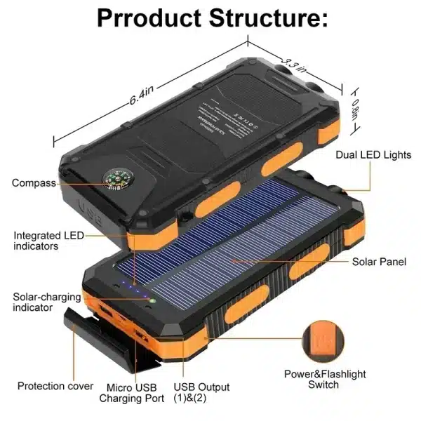 Solar Power Bank Super Large Capacity 200000mah Portable Waterproof Fast Charging External Battery Power Super Bright Flashlight - Image 6