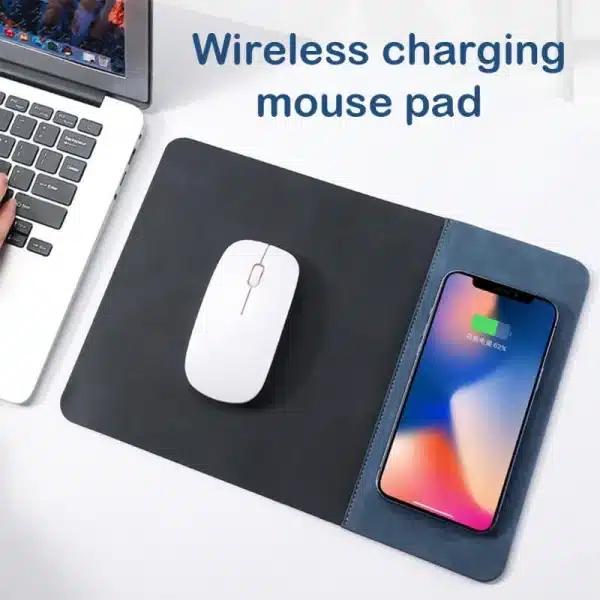 Mouse Pad with 15W Phone Wireless Fast Chargers 2 in 1 PU Leather Charging Mouse Mat for PC Computer Laptops Office Accessories - Image 2