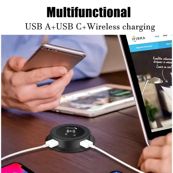 Multifunctional 3-in-1 30W Fast Wireless Charger Pop-up Desktop Embedded Quick Wireless Charger With USB Port For Smartphone - Image 4