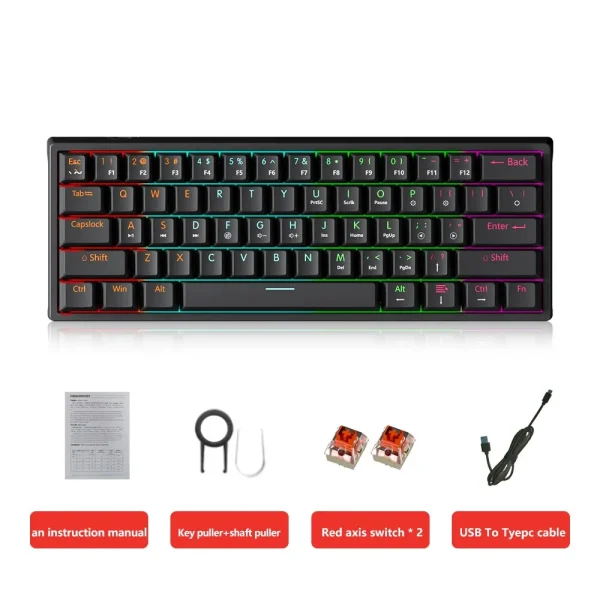 MUCAI MK61 USB Gaming Mechanical Keyboard Red Switch 61 Keys Wired Detachable Cable RGB Backlit Hot Swappable - Image 3