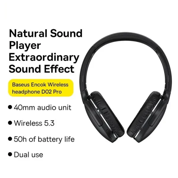 Baseus D02 Pro Wireless Headphones Bluetooth Earphone 5.3 Foldable Headset Sport Headphone Gaming Phone Fone Bluetooth Earbuds - Image 2