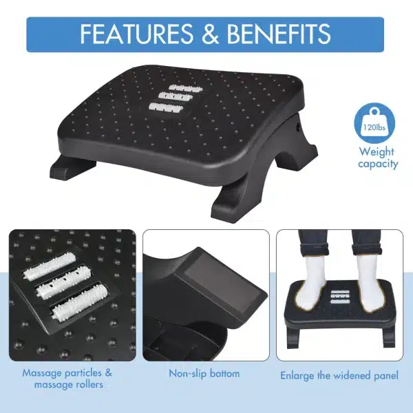 Under Desk Footrest Ergonomic Foot Stool with Massage Rollers Max-Load 120Lbs Desk Leg Rest Pain Relief for Home Office Work - Image 5