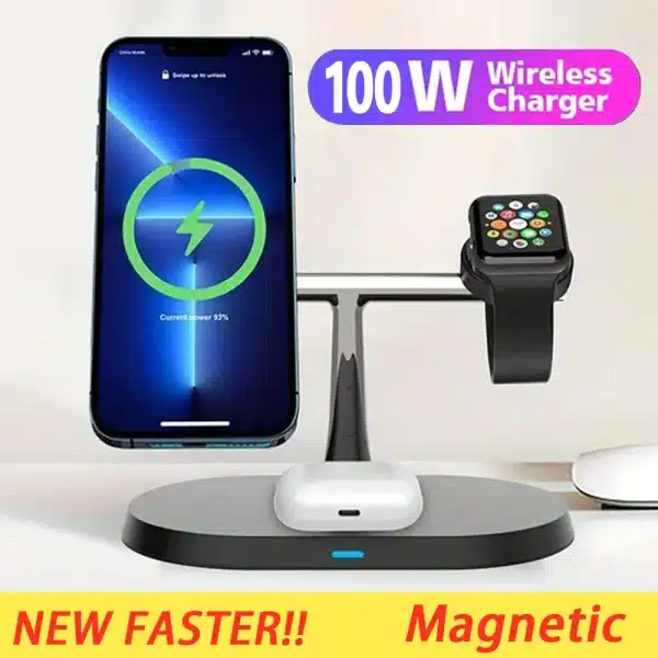 100W 3 In 1 Magnetic Wireless Charger Stand for Macsafe iPhone 15 14 13 12 Pro Max Apple Watch 1-9 AirPods Fast Charging Station - Image 4