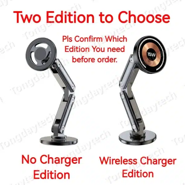 15W Magnetic Metal Car Wireless Charger 360 Rotation Multi Angle Adjustable Foldable Stand For Iphone 15 14 13 Pro Max Samsung - Image 2