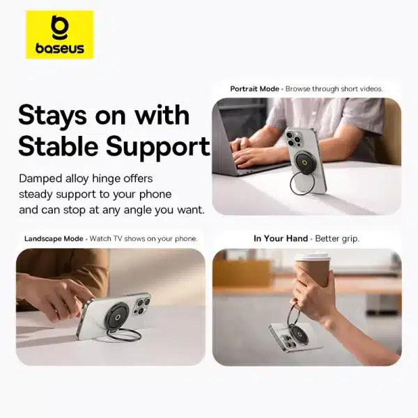 【New】Baseus Magnetic Ring Phone Holder Stand for MagSafe Wireless Charging for iPhone 16 15 14 Pro Max 360 Rotating Finger Stand - Image 4