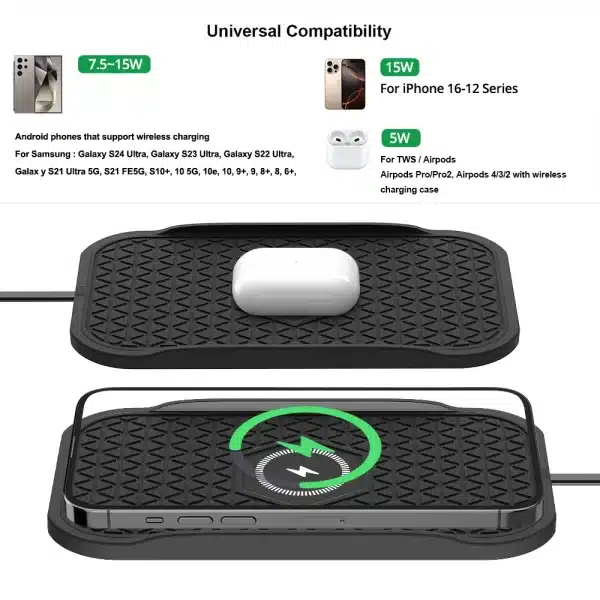 Bonola Silicone Car Wireless Charger Non-Slip Pad for iPhone 16/15/14/13/12 Series Induction Fast Wireless Charging for Samsung - Image 2