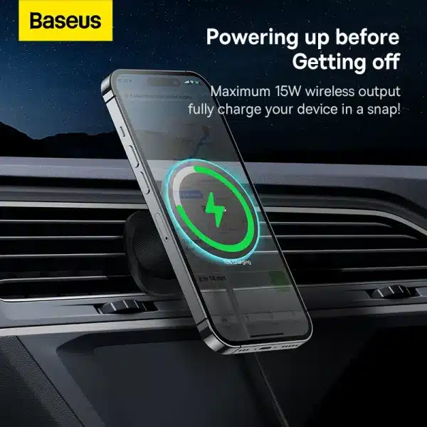 Baseus Car Phone Holder Wireless Charger Pad for iPhone 14 13 12 Pro Max Samsung 15W LED Fast Charge Magnetic Wireless Charger - Image 2