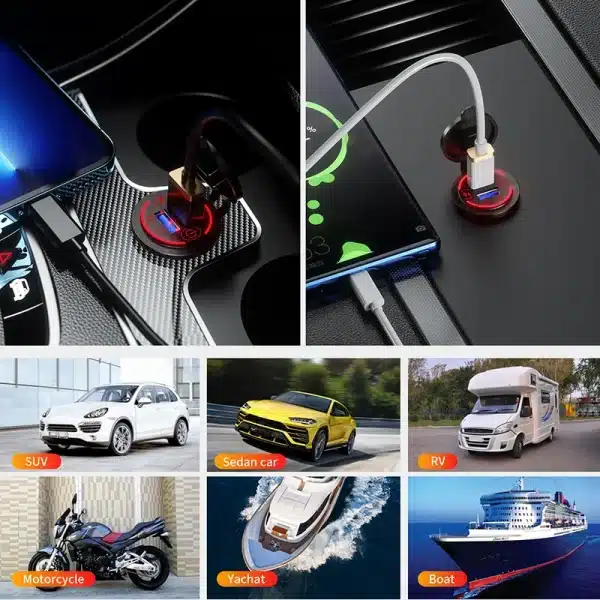Dual QC 3.0 Dual USB Fast Car Charger Socket 12V/24V waterproof with Switch Auto Car Quckly Charge Adapter Power Outlet - Image 4