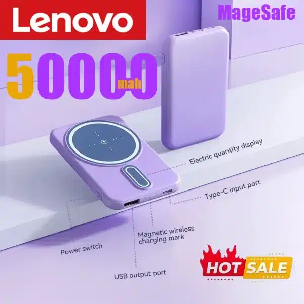 Lenovo 50000mAh Wireless Magnetic Power Bank Super Fast Charging Portable Battery Charger For iPhone Huawei Samsung 2024 - Image 2