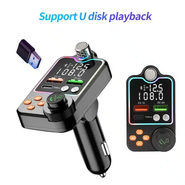 Bluetooth 5.0 Car FM Transmitter Dual USB Car Charger PD Type-C Fast Charging Wireless Handsfree Call Audio Receiver MP3 Player - Image 4