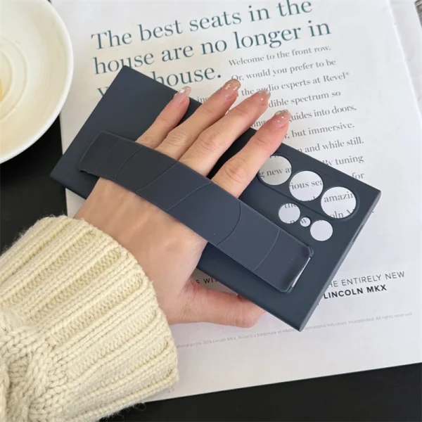 Handheld Silicone Elastic Wrist Strap Hard PC Phone Case For Samsung Galaxy S24 S23 Ultra S24 Plus Matte Clear Shockproof Cover - Image 3