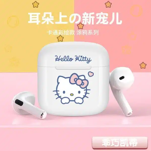 NEW cartoon Hello Kitty Bluetooth earphones semi in ear mini noise cancelling wireless earphones with long standby time - Image 4