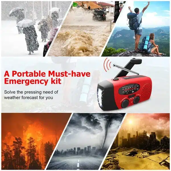 Multifunctional AM/FM/NOAA Portable Weather Radio Emergency Hand Crank Radio Power Bank Solar Charging with LED Flashlight - Image 3