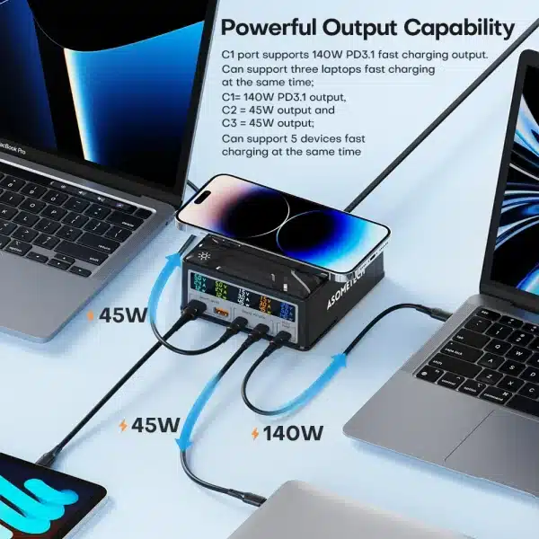260W USB C GaN Charger QC3.0 PD3.1 140W USB Type C Fast Charger For Macbook Pro Tablet iPhone 14 Samsung Xiaomi Wireless charge - Image 2