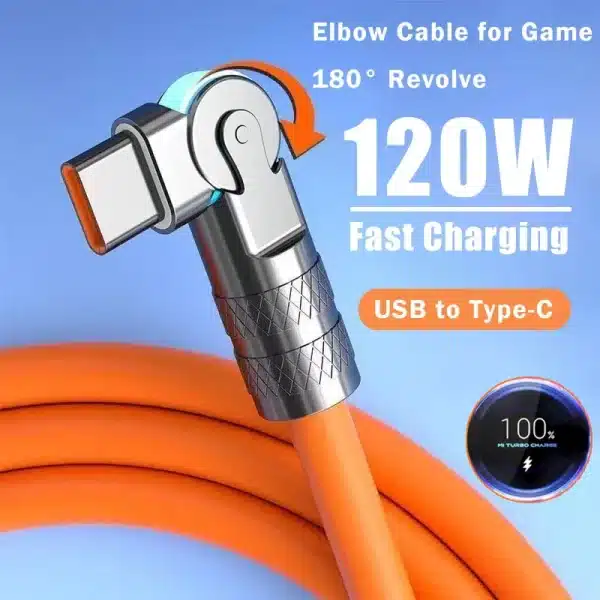 120w 7A Fast Charge Usb Type C Data Cable 180 Degree Rotating Gaming Elbow Cable For Xiaomi Mobile Phone Charger Usb Data Cable - Image 3
