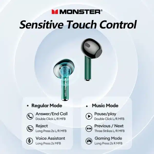 Monster XKT16 Bluetooth 5.3 Earphones Mechanical Design Wireless Headphones Gamer Headset TWS Noise Reduction Sports Earbuds New - Image 6