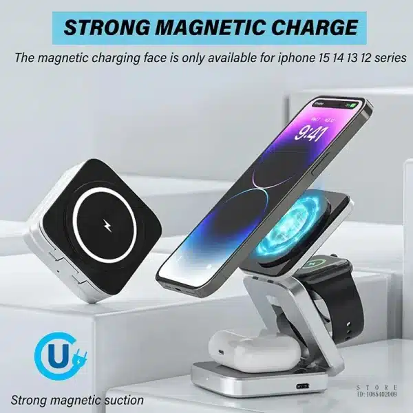 30W 3 in 1 Magnetic Wireless Charger Stand Pad for IPone 15 14 13 12 Pro Max 8 X IWatch 8 7 6 Airpods Pro Fast Charging Station - Image 4