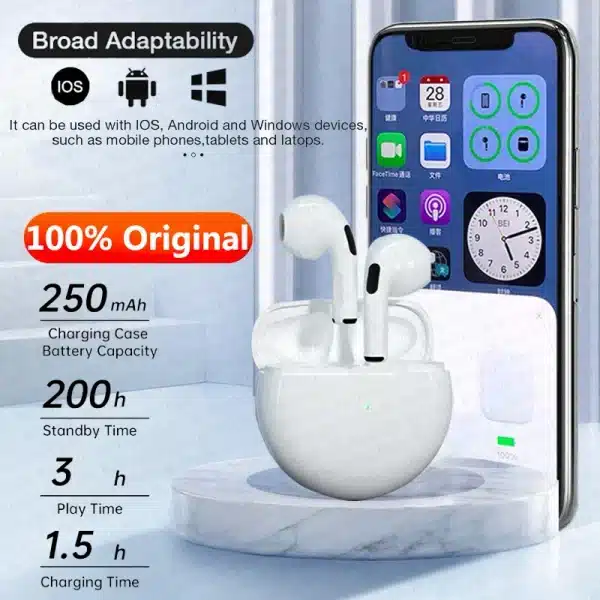 Original Air Pro 6 Pods TWS Max Wireless Bluetooth Earphones In Ear Earbuds Noise Cancelling Headset For Apple iPhone - Image 6