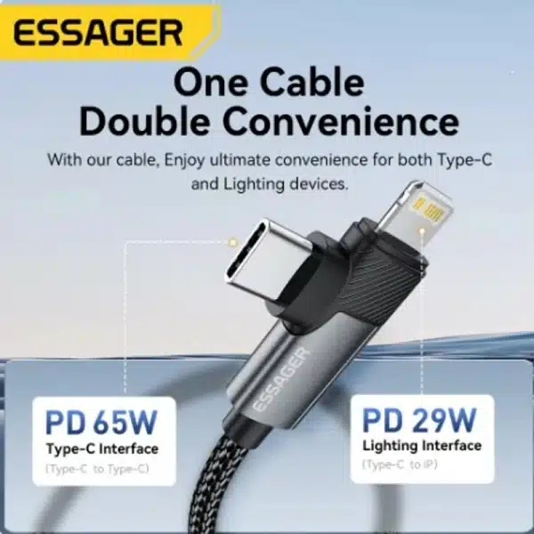 Essager 2 in 1 USB Type C Cable 65W PD Fast Charging Wire Type C To Lightning Cable For iPhone 15 16 Pro Max MacBook iPad Xiaomi - Image 2