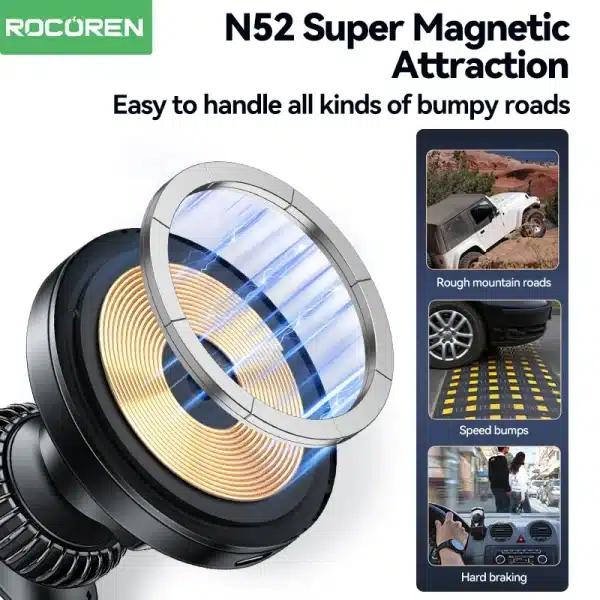 Rocoren Magnetic Car Phone Holder Fast Charging Wireless Charger With RGB light Magnet Car Stander For iPhone 15 14 13 Pro Max - Image 2