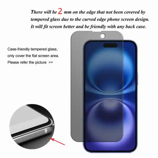 For iPhone 16 Plus Glass For iPhone 16 Tempered Glass Anti-spy Privacy 9H Screen Protector For iPhone 16 Pro Plus Lens Film - Image 2