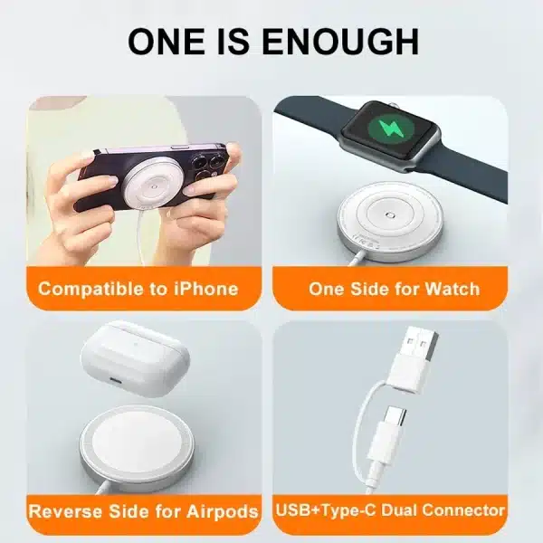 Magnetic 2 in 1 Double Sided Wireless Charger 18W Fast Charging for Apple Devices IPhone 15 14 13 12 Airpods IWatch 9/8 - Image 4