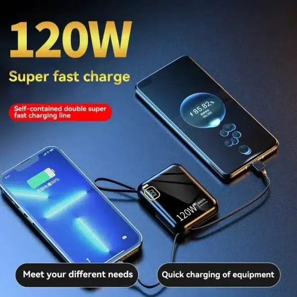 120W 50000mAh Portable Power Bank High Capacity Cable Two-way Fast Charging Mini 2in1 Wire Powerbank for iPhone Samsung ﻿Xiaomi - Image 4