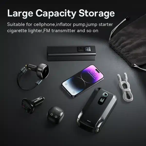 Baseus Portable Car Storage Bag for Stowing Tidying Phone Pouch Power Bank Phone Cable Inflator Pump Car Interior Accessories - Image 2