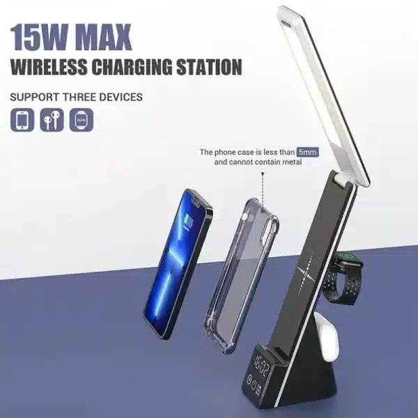 6 IN 1 Wireless Charger Alarm Clock Table Lamp Stand for IPhone 15 14 13 Pro Max Fast Charging Station for Apple Watch AirPods - Image 3