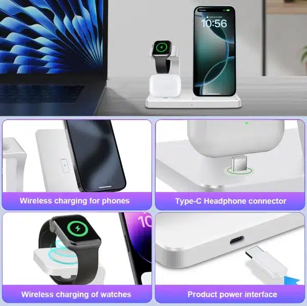 3 in 1 Wireless Charger For iPhone 16 15 14 13 12 Pro Max Fast Charging Dock Station For iWatch 10 9 8 Airpods 3 Induction Stand - Image 5