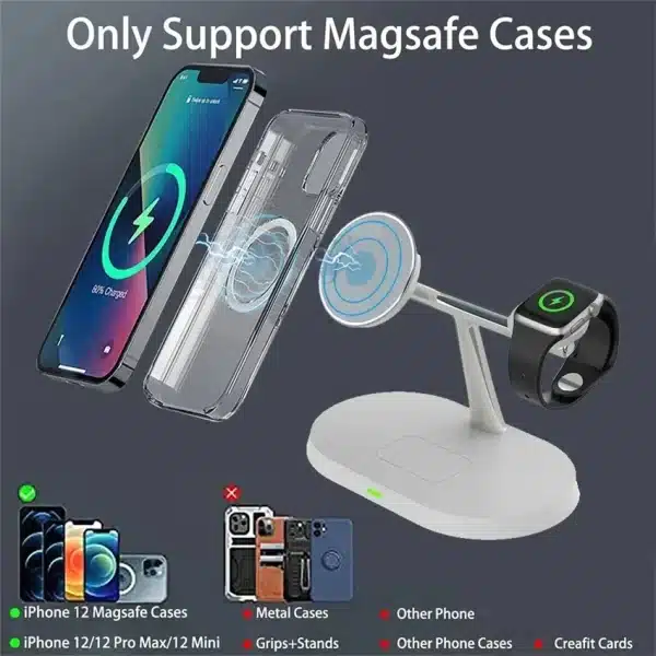 Magnetic Wireless Charger Stand for iPhone 15 14 13 12 Pro Max Apple Watch 9 8 7 Airpods Pro 3 In 1 Fast Phone Charging Sation - Image 2