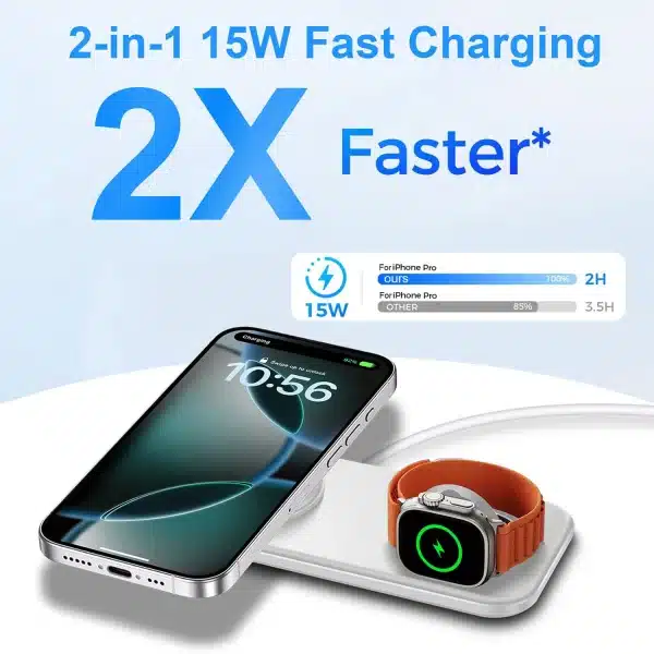 2 in 1 Charging Station for iPhone, Wireless Charger for iPhone 16 15 14 13 12 Pro Max Airpods 4 3 2 iWatch 7 8 9 10 Ultra 2 - Image 3