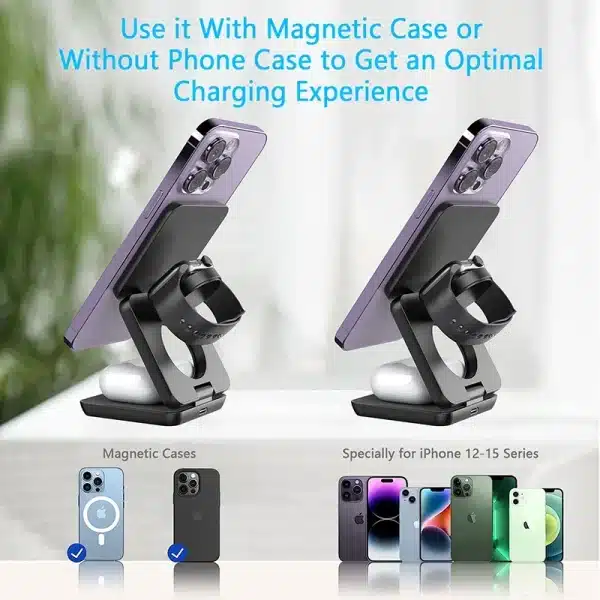 3 in 1 Foldable Magnetic Wireless Charger Stand For Magsafe iPhone 1615 14 13 12 Apple Watch 8 7 6 Airpods Fast Charging Station - Image 6