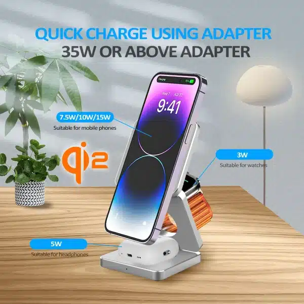 Qi2 3 in 1 15W Magnetic Wireless Charger for Iphone 16 15 14 13 Fast Charging Folding for Apple Watch Airpods Wireless Charger - Image 6